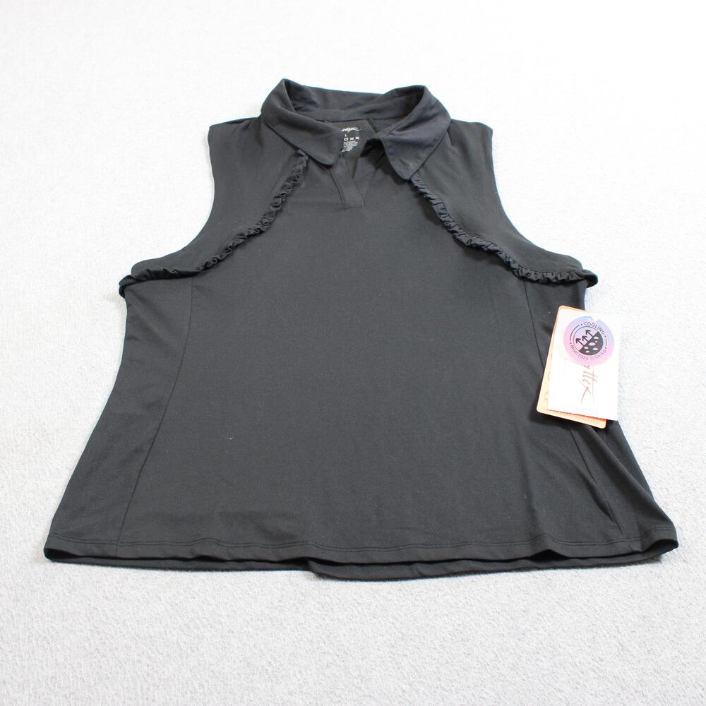 Gottex Polo Shirt Women Large Black Sleeveless Golf Tennis Quick Dry Stretch